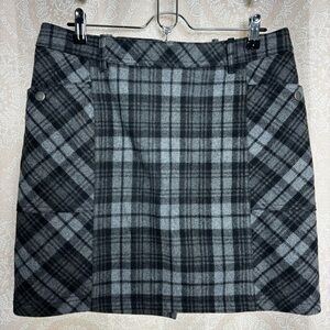 Eddie Bauer Gray Black Wool Blend Tartan Plaid Lined Cargo Mini Skirt Size 8